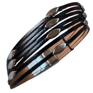 Paparazzi MULTI STRAND BLACK PU LEATHER BRACELET WITH SILVER ACCENTS MAGNETIC